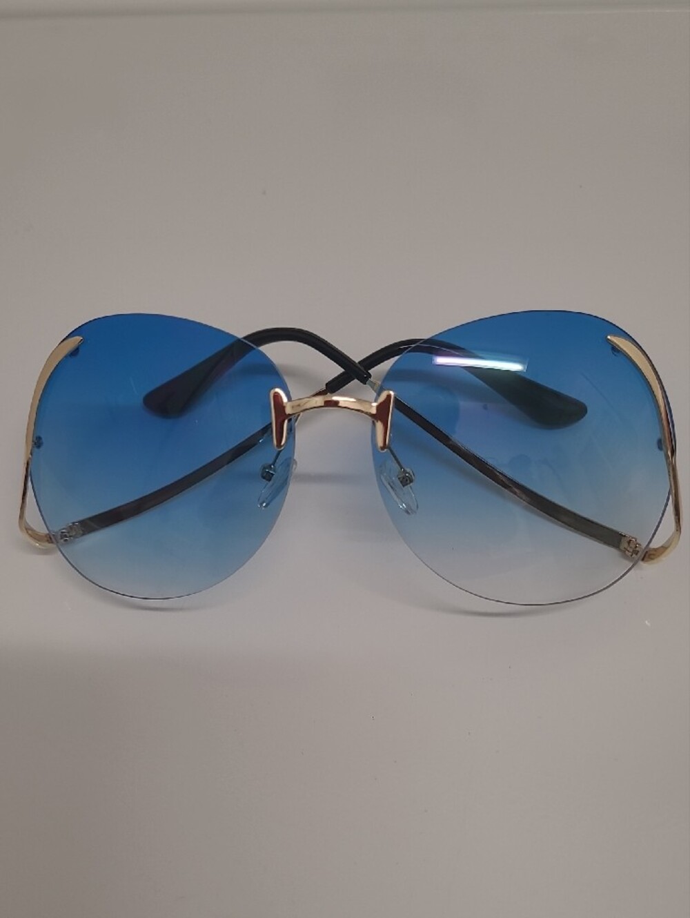 Blue Mirrored Rimless Gradient Sunglasses
